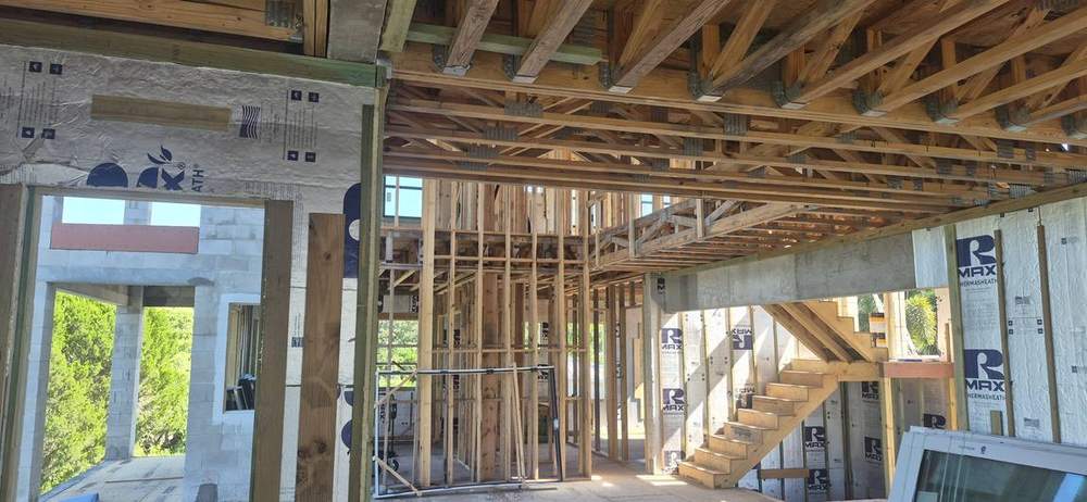 MMATGC framing work — Framed interior with stair opening